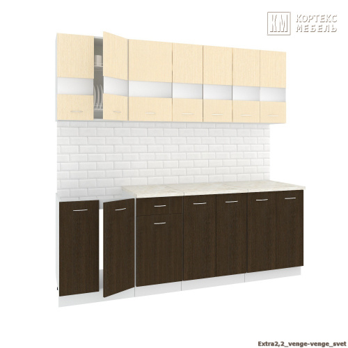 Кухня КортексМебель Корнелия ЭКСТРА 2,2 (Венге светлый/Венге тёмный/Мадрид)