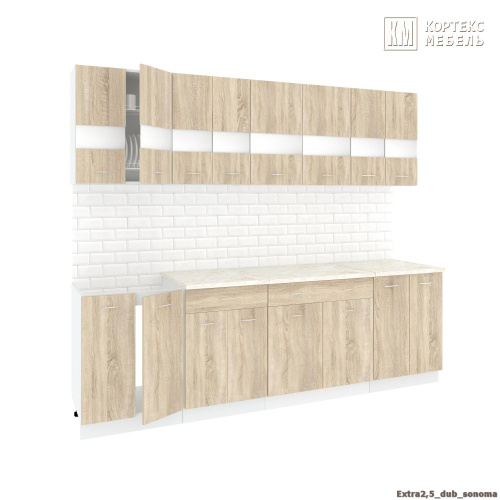 Кухня КортексМебель Корнелия ЭКСТРА 2,5 (Дуб сонома/Марсель)