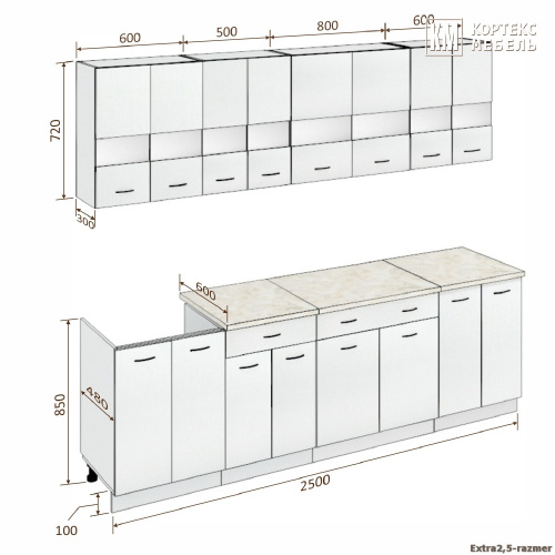 Кухня КортексМебель Корнелия ЭКСТРА 2,5 (Дуб сонома/Мадрид)