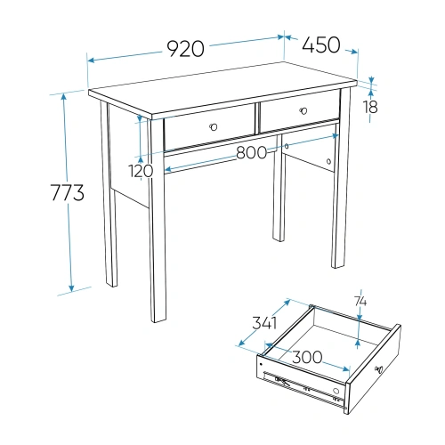 Стол туалетный Новус Индустри САГА 2.08.06.170.6 (Темно-бирюзовый)