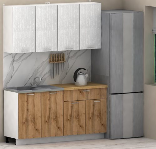 Кухня ЭлиГард LION 1,6 (2) (Белый/Дуб натуральный/Дуб бунратти)