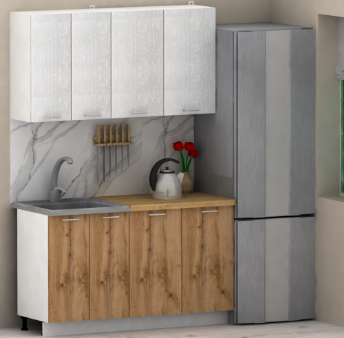 Кухня ЭлиГард LION 1,4 (Белый/Дуб натуральный/Дуб бунратти)