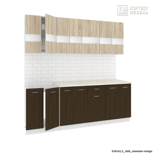 Кухня КортексМебель Корнелия ЭКСТРА 2,1 (Дуб сонома/Венге тёмный/Королевский опал)