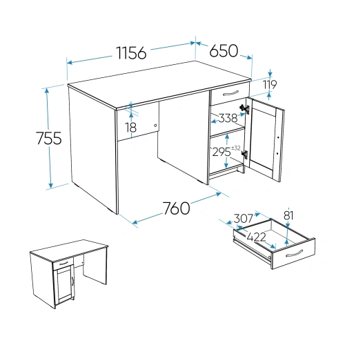 Стол письменный Новус Индустри Кастор 2.03.06.030.3 (Сонома)