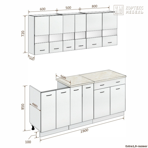Кухня КортексМебель Корнелия ЭКСТРА 1,9 (Дуб сонома/Венге тёмный/Мадрид)