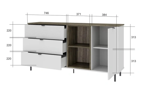 Тумба anrex SIMPLE 1D3S2N (Белый/Монте/Джелато)