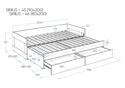Кровать Новус Индустри Сириус раздвижная 2.02.08.460.3 (Сонома)