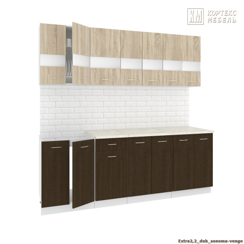 Кухня КортексМебель Корнелия ЭКСТРА 2,2 (Дуб сонома/Венге тёмный/Мадрид)