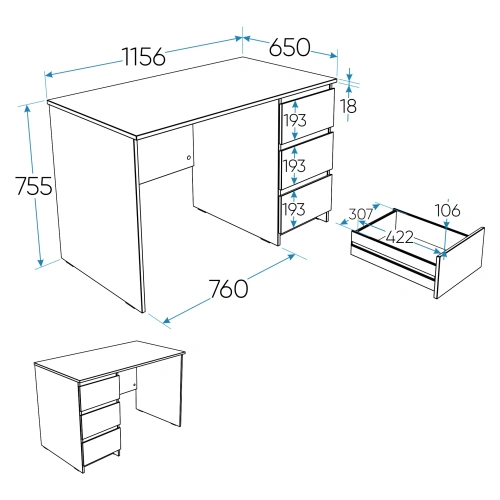 Стол письменный Новус Индустри Кастор 2.03.06.090.1 (Белый)