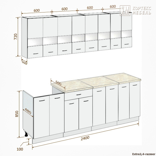 Кухня КортексМебель Корнелия ЭКСТРА 2,4 (Венге светлый/Венге тёмный/Мадрид)