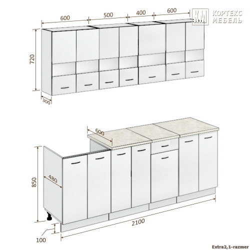 Кухня КортексМебель Корнелия ЭКСТРА 2,1 (Дуб сонома/Венге тёмный/Королевский опал)