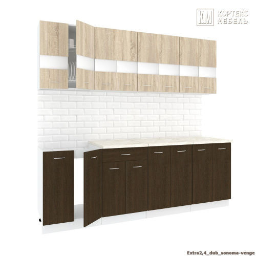 Кухня КортексМебель Корнелия ЭКСТРА 2,4 (Дуб сонома/Венге тёмный/Марсель)