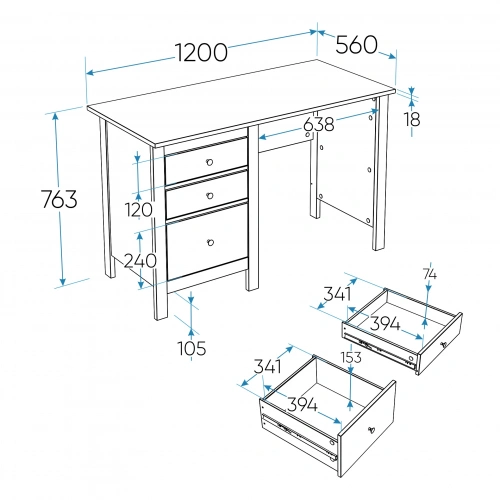 Стол письменный Новус Индустри САГА 2.08.06.160.16 (Темно-бирюзовый/Ясень)