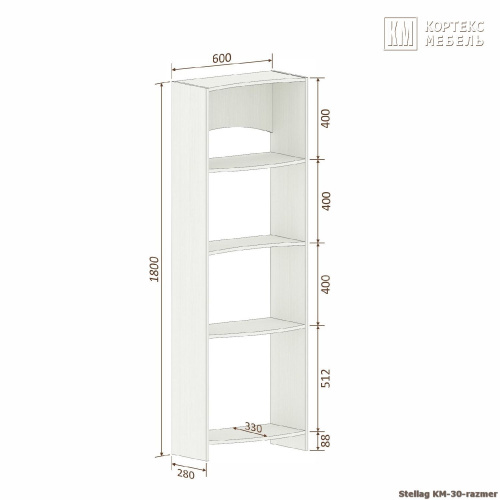 Стеллаж КортексМебель КМ 30 волна (Венге светлый)