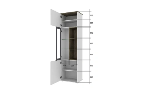 Шкаф с витриной anrex SIMPLE 1V2D3N (Белый/Монте/Джелато)
