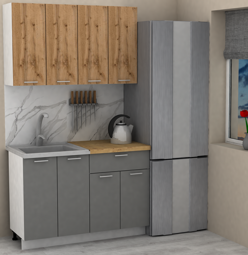 Кухня ЭлиГард LION 1,2 (Дуб натуральный/Дымчатый алмаз/Дуб бунратти)