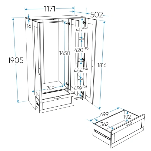 Шкаф комбинированный Новус Индустри Сириус 2.02.01.030.1 (Белый)