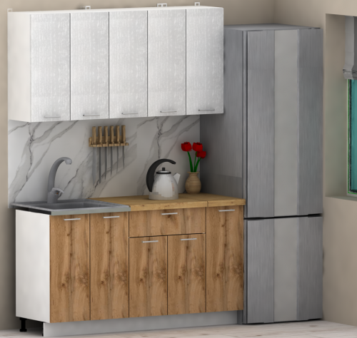 Кухня ЭлиГард LION 1,5 (Белый/Дуб натуральный/Дуб бунратти)