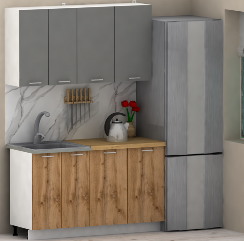 Кухня ЭлиГард LION 1,4 (Дымчатый алмаз/Дуб натуральный/Дуб бунратти)