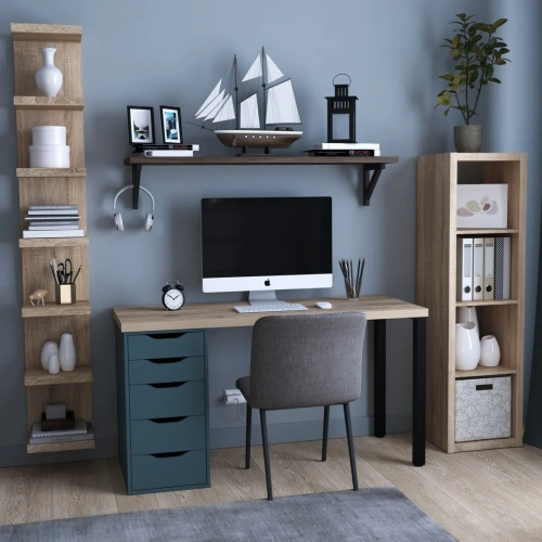 Стол письменный Mebelain ИНГАР 2/5T дуб беленый/серо-бирюзовый/черный