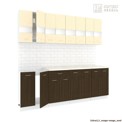Кухня КортексМебель Корнелия ЭКСТРА 2,3 (Венге светлый/Венге тёмный/Мадрид)