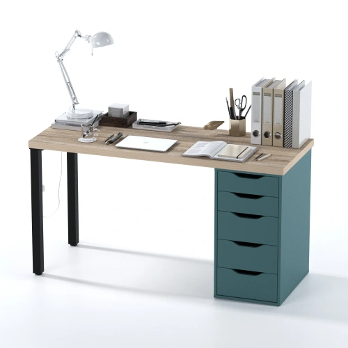 Стол письменный Mebelain ИНГАР 2/5T дуб беленый/серо-бирюзовый/черный
