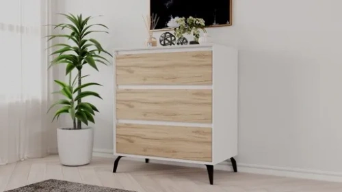 Комод РЭЙГРУПП Aleksa РГ-03-BEC (Белый премиум/Дуб элисон/Черный)