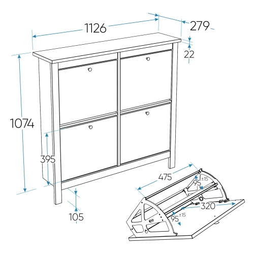 Тумба Новус Индустри для обуви  САГА 2.08.10.180.14 (Белый/Ясень)