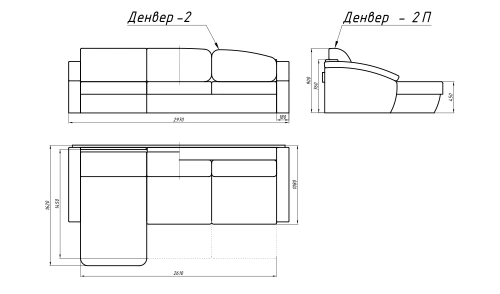 Угловой диван Лама-мебель Денвер 2П