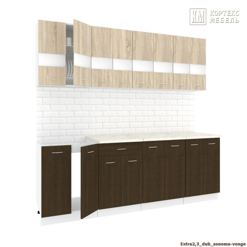 Кухня КортексМебель Корнелия ЭКСТРА 2,3 (Дуб сонома/Венге тёмный/Марсель)