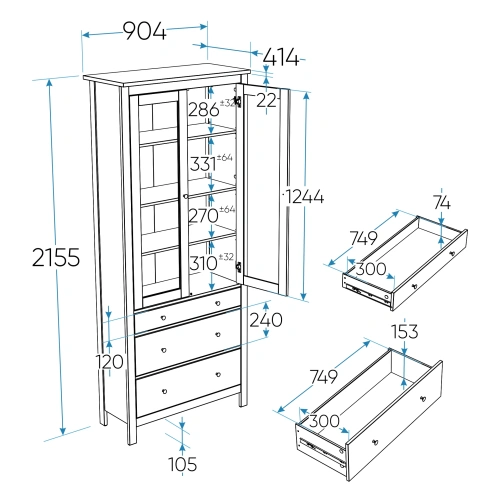 Шкаф с витриной Новус Индустри САГА 2.08.07.130.1 (Белый)