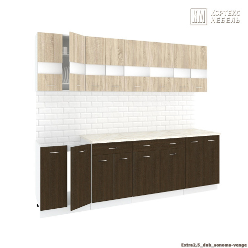 Кухня КортексМебель Корнелия ЭКСТРА 2,5 (Дуб сонома/Венге тёмный/Марсель)