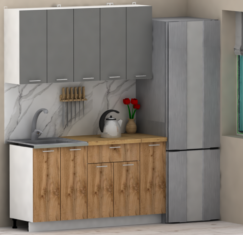 Кухня ЭлиГард LION 1,5 (Дымчатый алмаз/Дуб натуральный/Дуб бунратти)