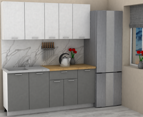 Кухня ЭлиГард LION 1,8 (Белый/Дымчатый алмаз/Дуб бунратти)