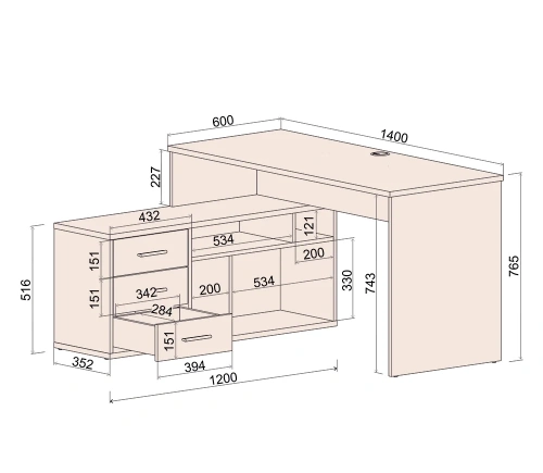 Стол письменный Интерлиния Skill-5(Л) (Антрацит)