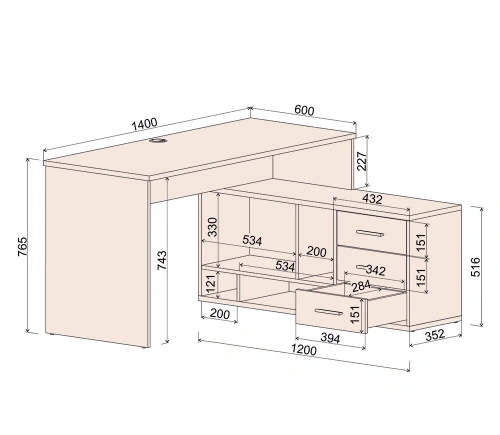 Стол письменный Интерлиния Skill-5(П) (Антрацит)