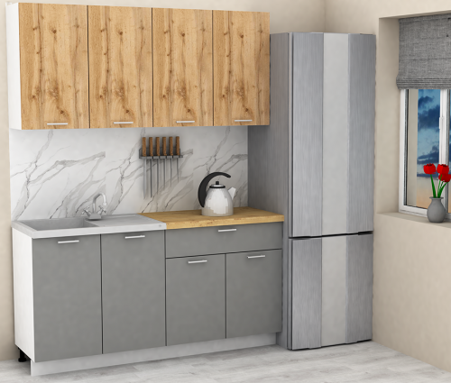 Кухня ЭлиГард LION 1,6 (2) (Дуб натуральный/Дымчатый алмаз/Дуб бунратти)