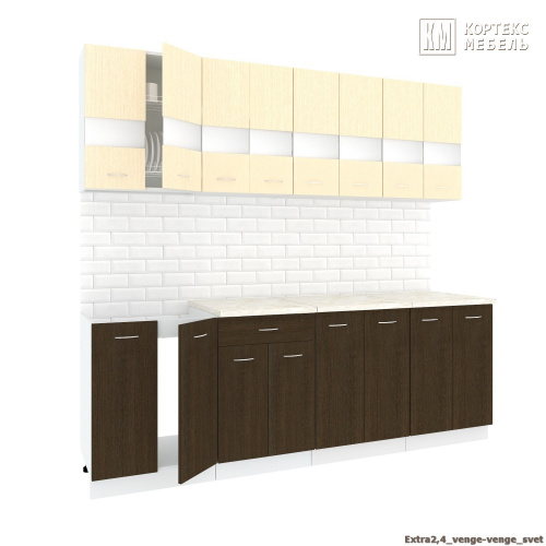 Кухня КортексМебель Корнелия ЭКСТРА 2,4 (Венге светлый/Венге тёмный/Королевский опал)