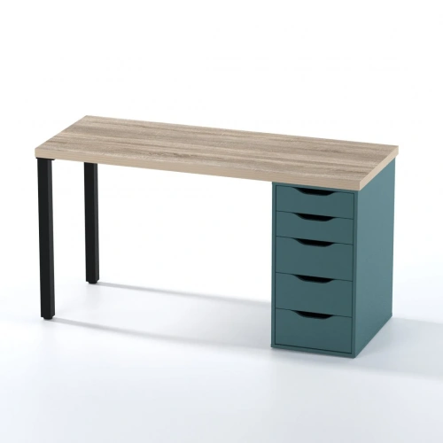 Стол письменный Mebelain ИНГАР 2/5T дуб беленый/серо-бирюзовый/черный