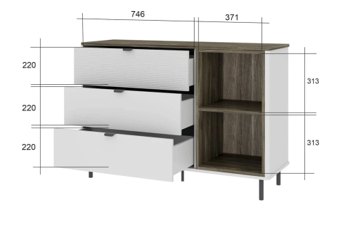 Тумба anrex SIMPLE 3S2N (Белый/Монте/Джелато)