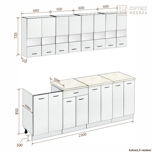 Кухня КортексМебель Корнелия ЭКСТРА 2,3 (Венге светлый/Венге тёмный/Королевский опал)