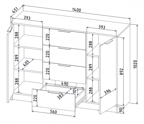 Тумба Интерлиния Концепт КТ-Т140 (Антрацит/Антрацит)