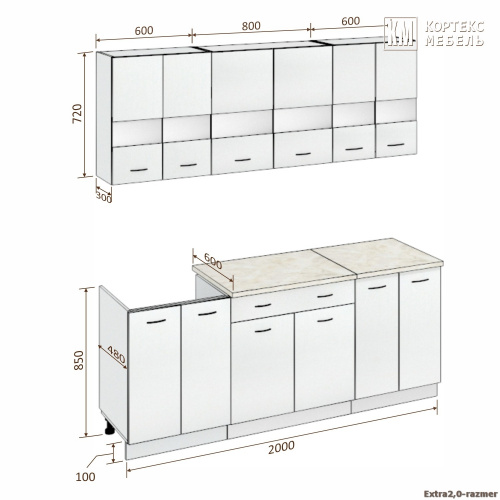 Кухня КортексМебель Корнелия ЭКСТРА 2,0 (Венге светлый/Венге тёмный/Королевский опал)